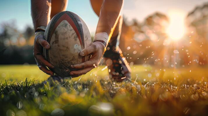 close-up-of-a-rugby-player-holding-a-rugby-ball-on-a-field-at-sunset-capturing-the-sport-s-intensity-and-natural-lighting-photo